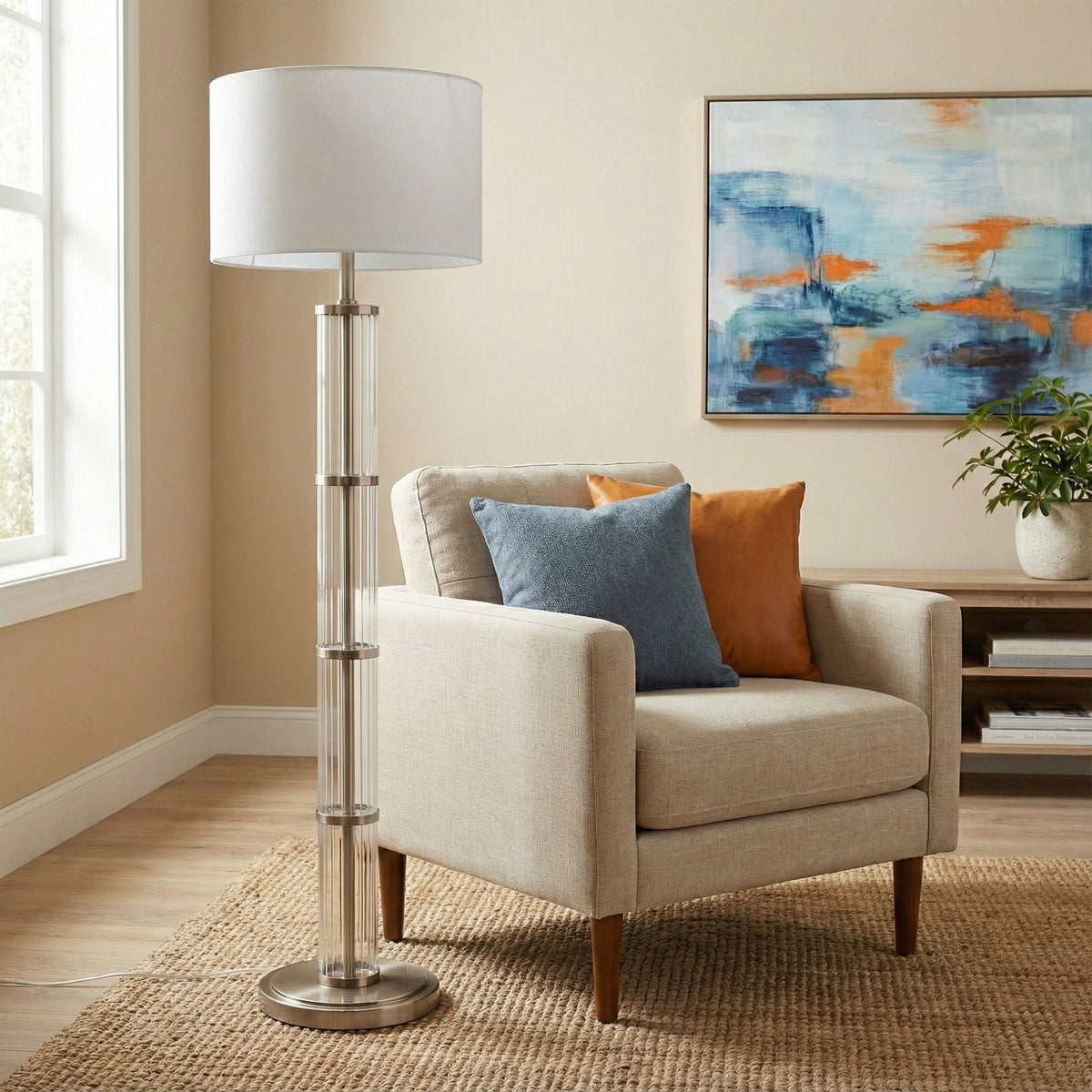 Nimbus Floor Lamp With 3-Way Rotary Switch Clear Body Base - Silver Gray / White