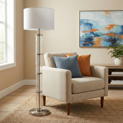 Nimbus Floor Lamp With 3-Way Rotary Switch Clear Body Base - Silver Gray / White