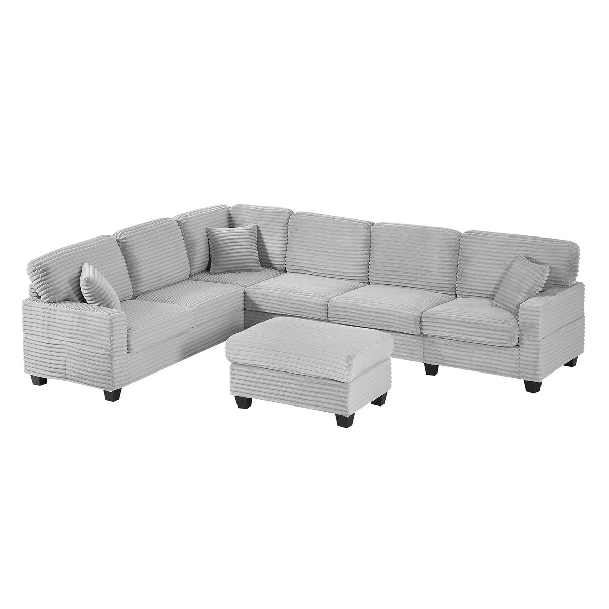 Upholstered U-Shaped Sectional Sofa with Movable Ottoman and Storage Pockets - Multiple Colors
