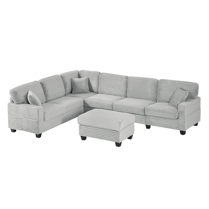 Upholstered U-Shaped Sectional Sofa with Movable Ottoman and Storage Pockets - Multiple Colors