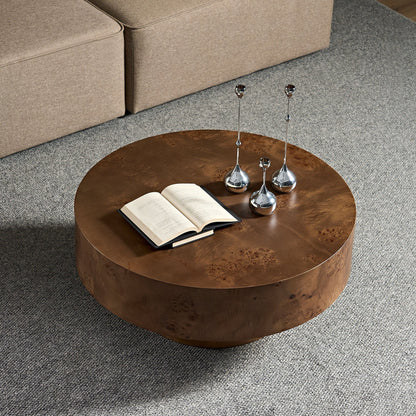 31.49" Burl Wood Veneer Round Coffee Table