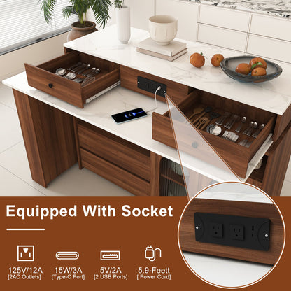 Kitchen Island with Extendable & Rotating Table