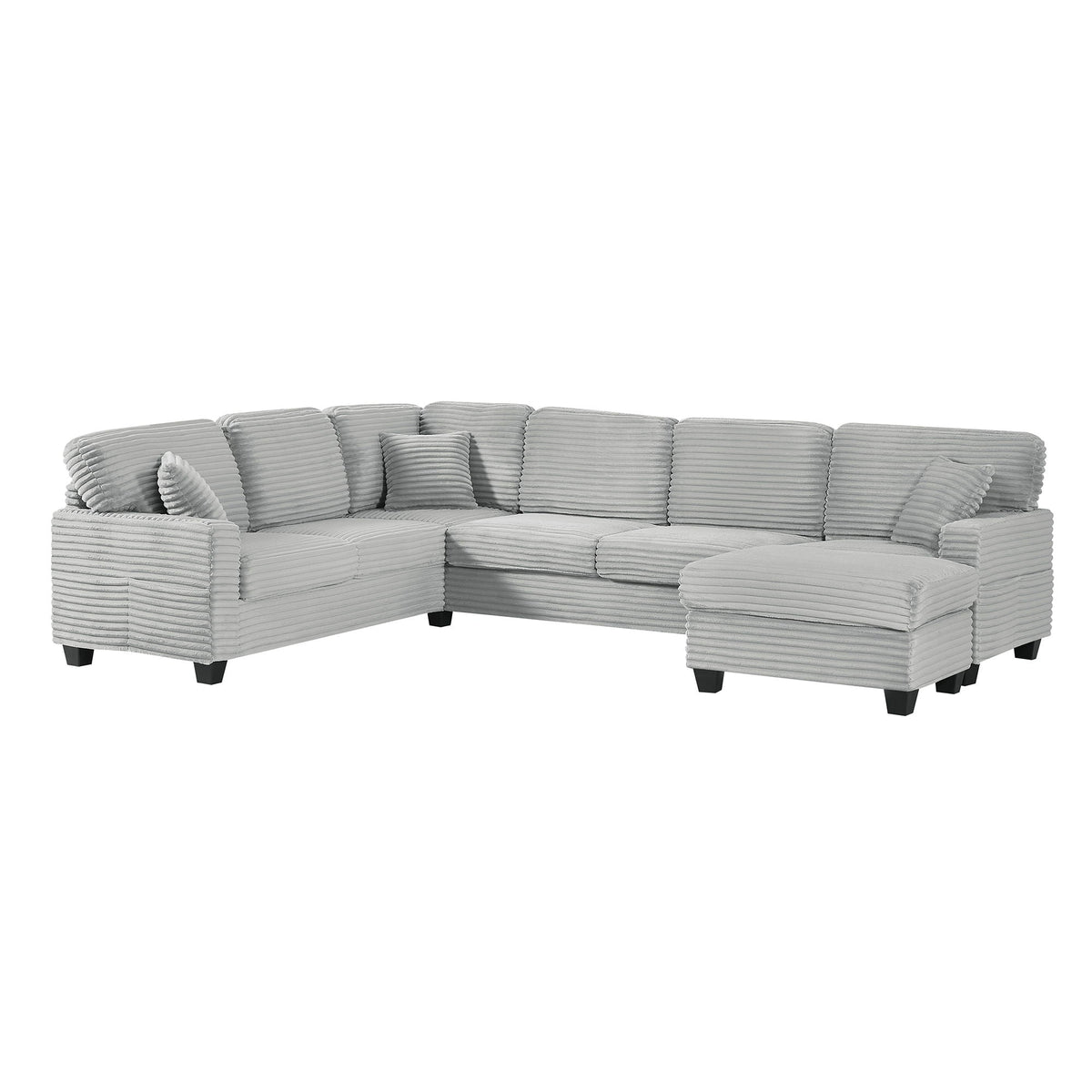 Upholstered U-Shaped Sectional Sofa with Movable Ottoman and Storage Pockets - Multiple Colors