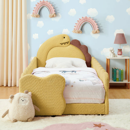 Twin Size Cute Dinosaur-Shaped Kids Bed with Safety Guardrail