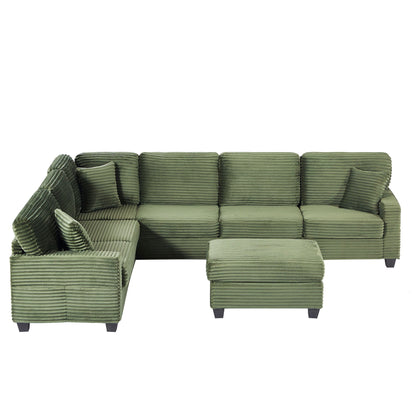 Upholstered U-Shaped Sectional Sofa with Movable Ottoman and Storage Pockets - Multiple Colors
