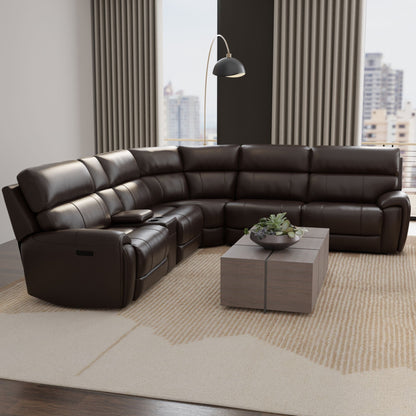 Power Sectional with Adjustable Headrest & Footrest - Dark Brown Leather