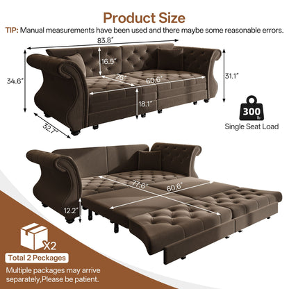 Oversized Chesterfield Pull Out Sofa Bed, Roll Arm Couch