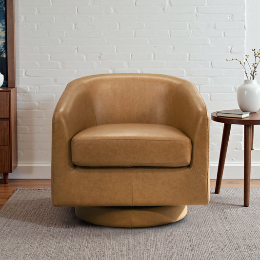 Danville Swivel Chair with Top-Grain Leather - Modern Accent Seating