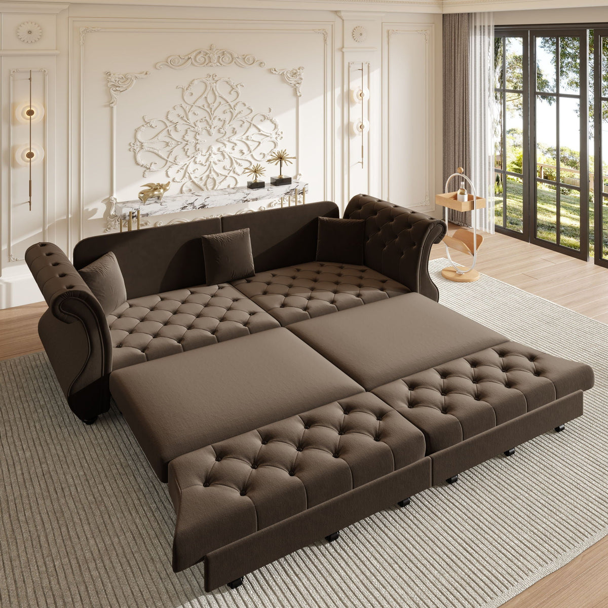 Oversized Chesterfield Pull Out Sofa Bed, Roll Arm Couch