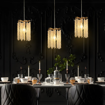 Crystal Pendant Lights Set of 3 | Luxury Waterfall Bead Design, Gold Finish Chandelier for Kitchen Island