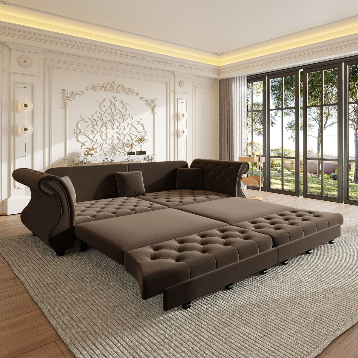 Oversized Chesterfield Pull Out Sofa Bed, Roll Arm Couch
