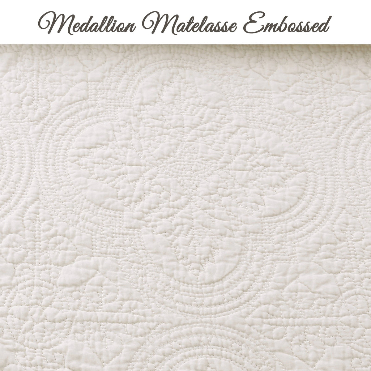 Serenity Ivory Victorian Scalloped Medallion Floral Pure Solid Cotton Reversible Quilt  Bedding Set