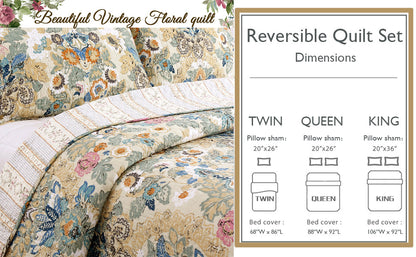 Pylle Hill Floral Cotton 3-Piece Reversible Quilt Bedding Set