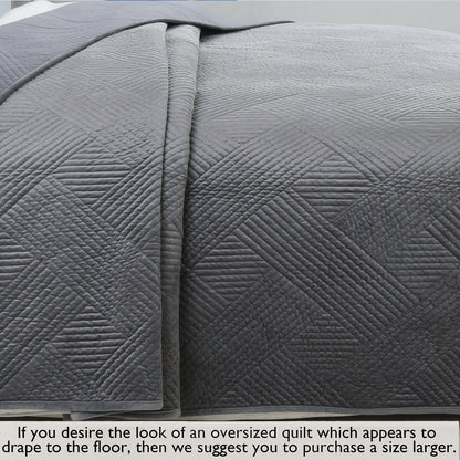 Soft Velvet Basket Weave Stripe Solid Blue or Grey 3-Piece Reversible Quilt Bedding Set