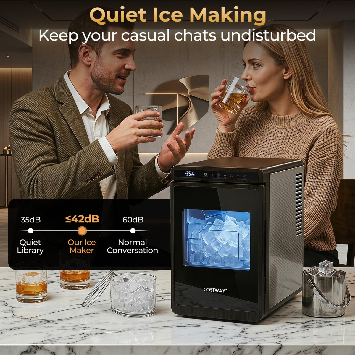 Countertop Ice Maker with 1.6" Clear Ice Cubes - 26 lbs/Day