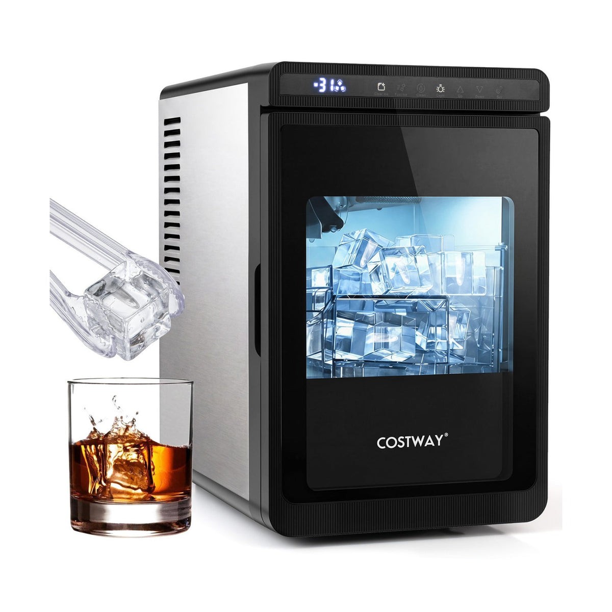 Countertop Ice Maker with 1.6" Clear Ice Cubes - 26 lbs/Day