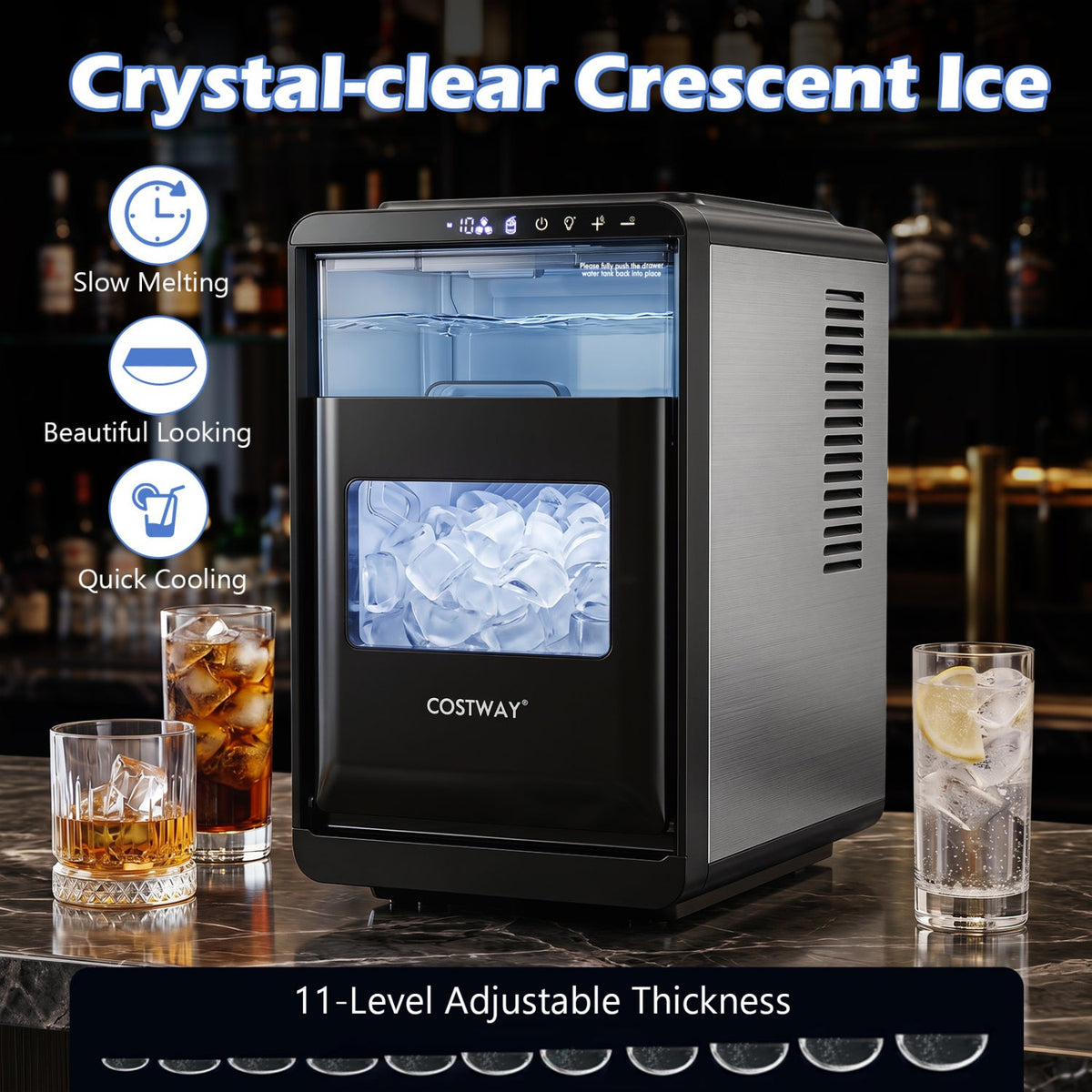 Countertop Ice Maker 26 Lbs/Day with Adjustable Thickness