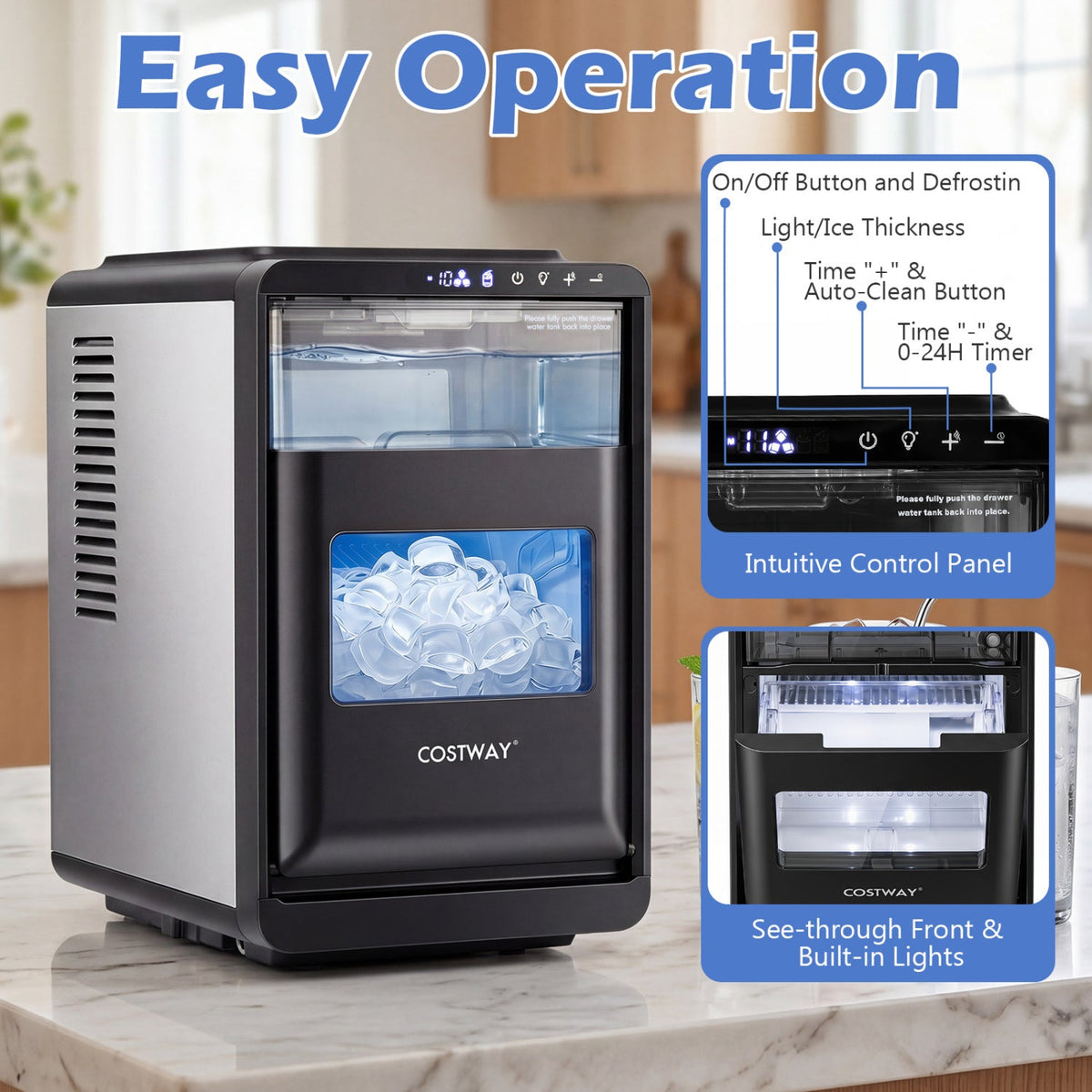 Countertop Ice Maker 26 Lbs/Day with Adjustable Thickness