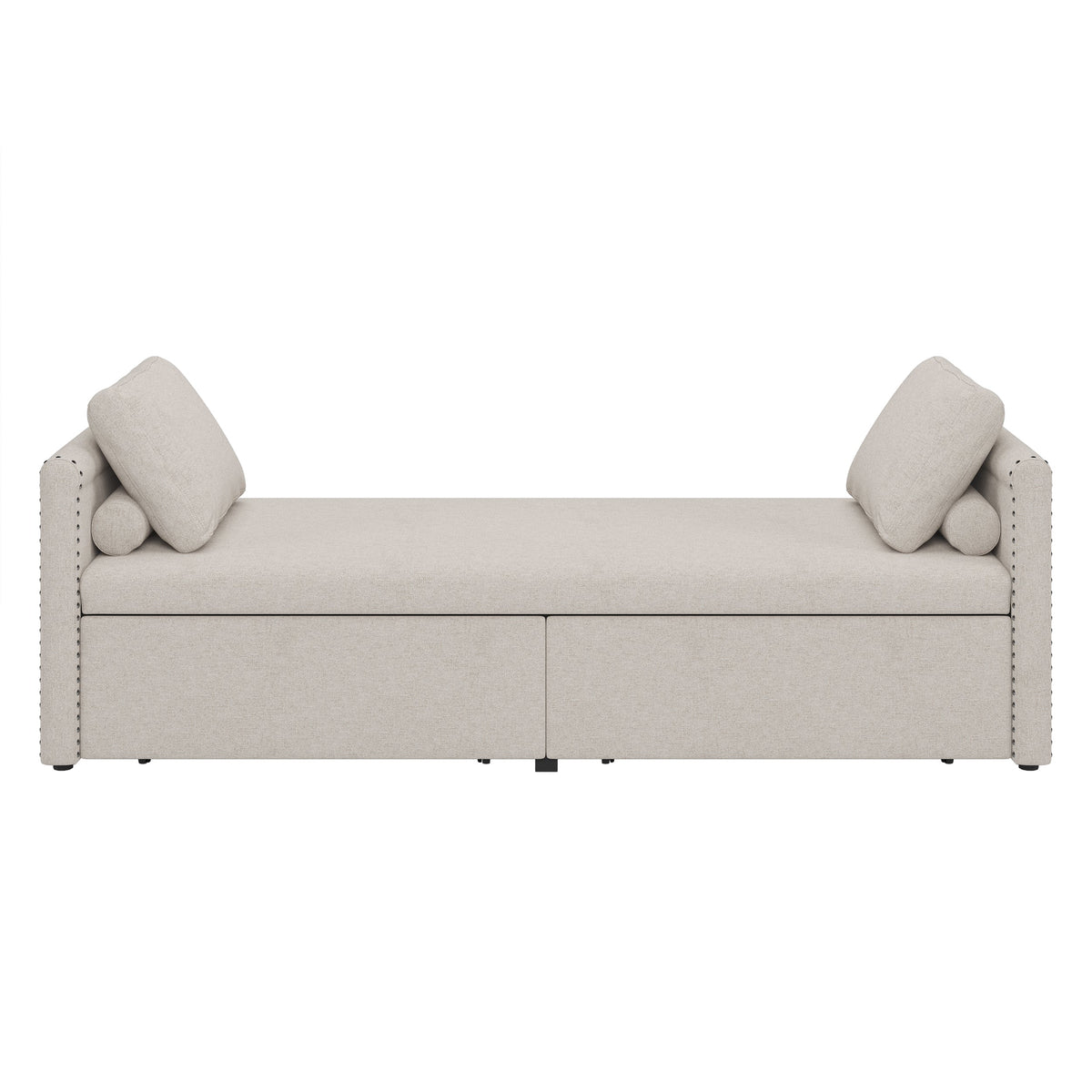 Modern cushioned lounge chair sofa bed with 2 drawers, small single sofa bed without mattress, linen, beige