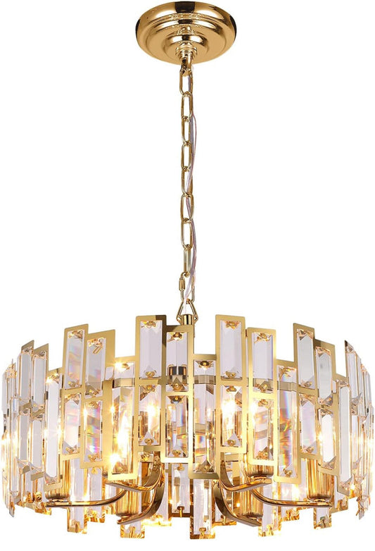 Akeelighting Gold Chandeliers Lighting Modern Crystal Chandelier 6 Light Contemporary Girls Bedroom Dining Room Ceiling Hanging Pendant Chandelier Lighting Fixture