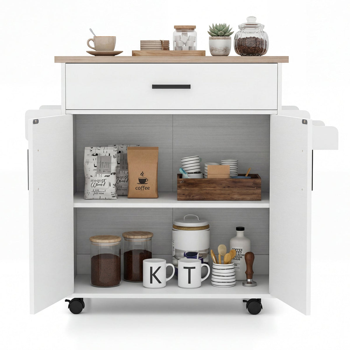 Kitchen Island Cart Rolling Kitchen Storage Island with Drawer-White