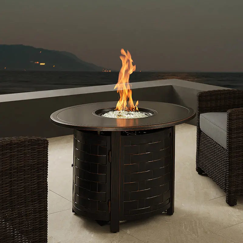 Nelson 40" Oval Basketweave Aluminum Convertible Gas Fire Pit Table