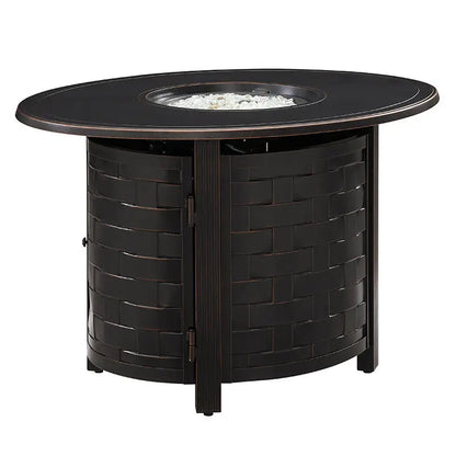 Nelson 40" Oval Basketweave Aluminum Convertible Gas Fire Pit Table