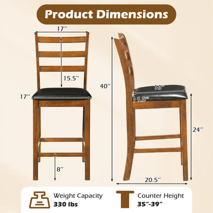 Rubber Wood Ladder Back Bar Stools Set of 2 24inch Counter Height Kitchen Island High Chairs