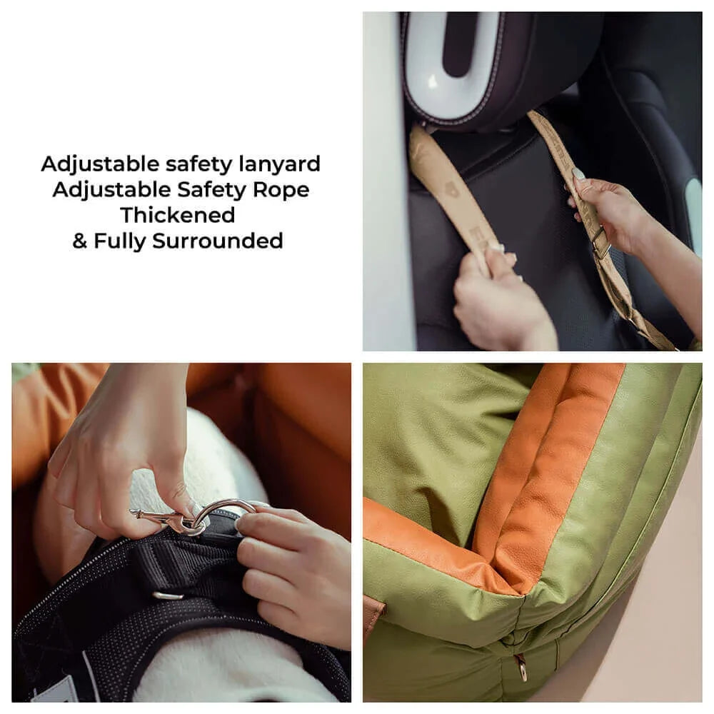 Luxury Faux Leather Pet Travel Bed with Safety Belt Cat Booster Seat Convertible Car Booster Bed for Small Medium Dog Cat Outing