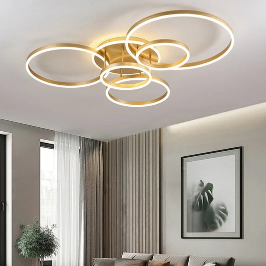 Modern chandelier Led Circle Ring Ceiling Lights For Living Room Bedroom Study Room Ceiling Lamp Golden pendant Lamp AC90-260V