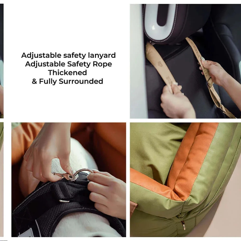 Luxury Faux Leather Pet Travel Bed with Safety Belt Cat Booster Seat Convertible Car Booster Bed for Small Medium Dog Cat Outing