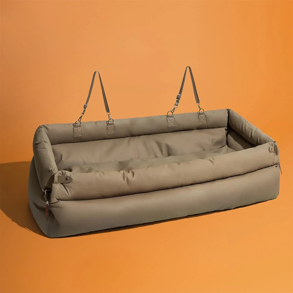 Luxury Faux Leather Pet Travel Bed with Safety Belt Cat Booster Seat Convertible Car Booster Bed for Small Medium Dog Cat Outing