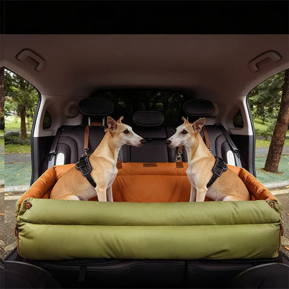 Luxury Faux Leather Pet Travel Bed with Safety Belt Cat Booster Seat Convertible Car Booster Bed for Small Medium Dog Cat Outing