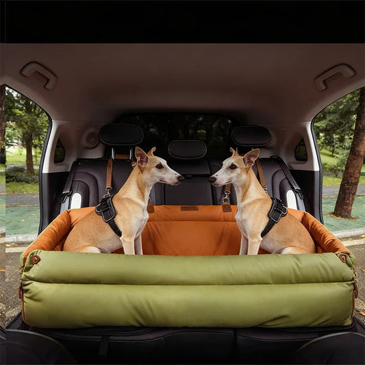 Luxury Faux Leather Pet Travel Bed with Safety Belt Cat Booster Seat Convertible Car Booster Bed for Small Medium Dog Cat Outing