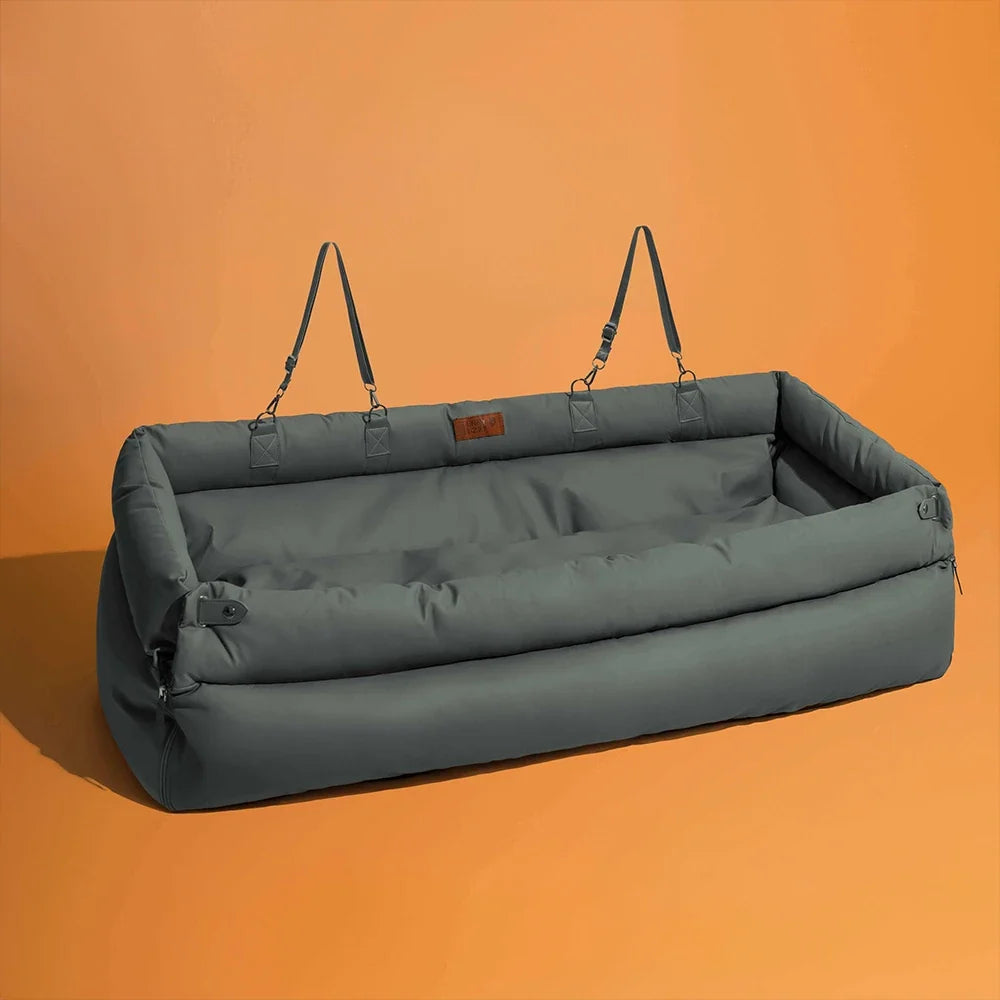Luxury Faux Leather Pet Travel Bed with Safety Belt Cat Booster Seat Convertible Car Booster Bed for Small Medium Dog Cat Outing