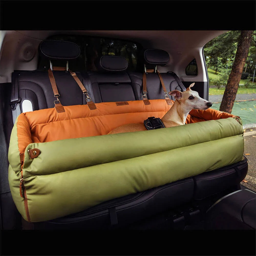Luxury Faux Leather Pet Travel Bed with Safety Belt Cat Booster Seat Convertible Car Booster Bed for Small Medium Dog Cat Outing
