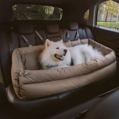 Luxury Faux Leather Pet Travel Bed with Safety Belt Cat Booster Seat Convertible Car Booster Bed for Small Medium Dog Cat Outing