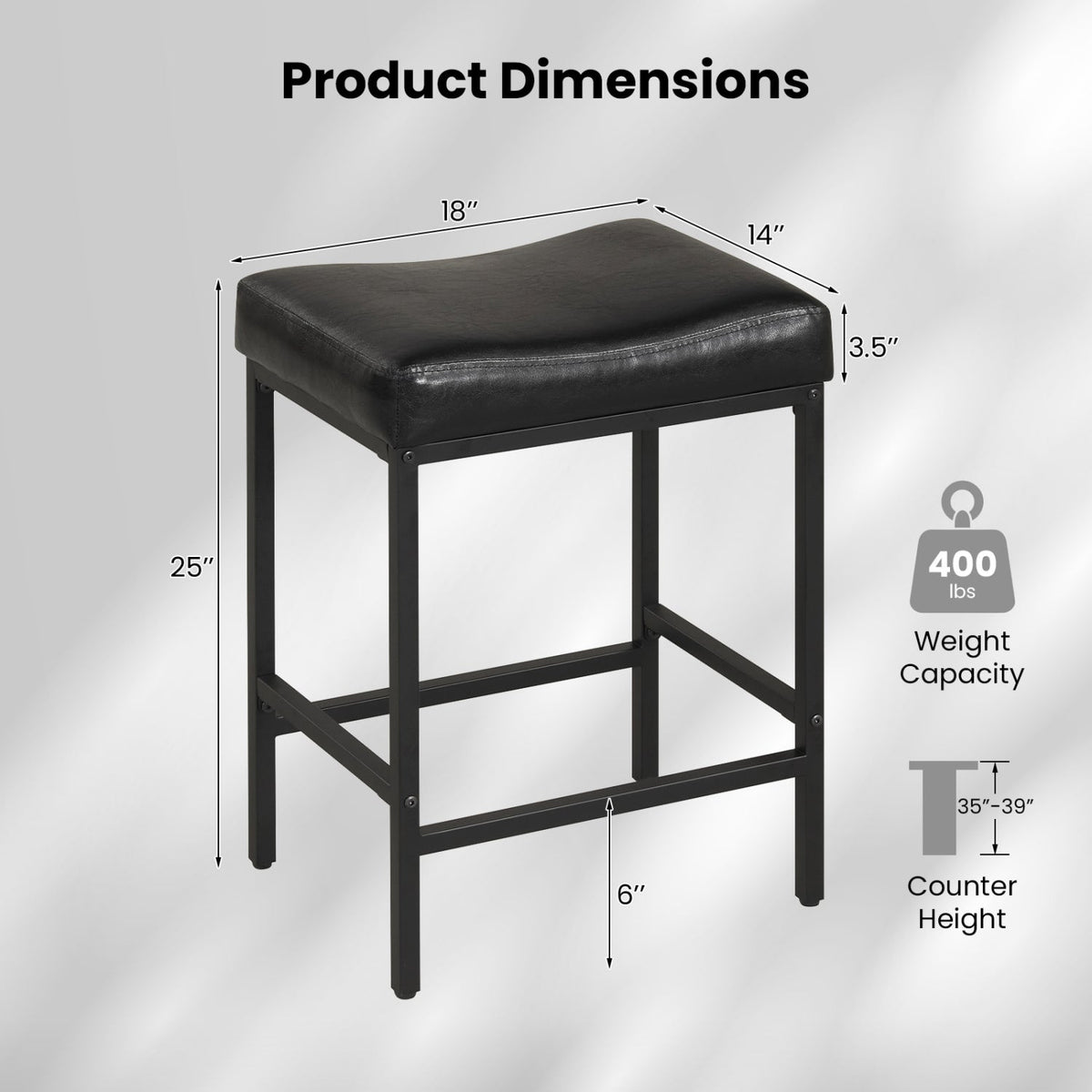 Set of 2 25 Inch Counter Height Bar Chairs for Kitchen Island