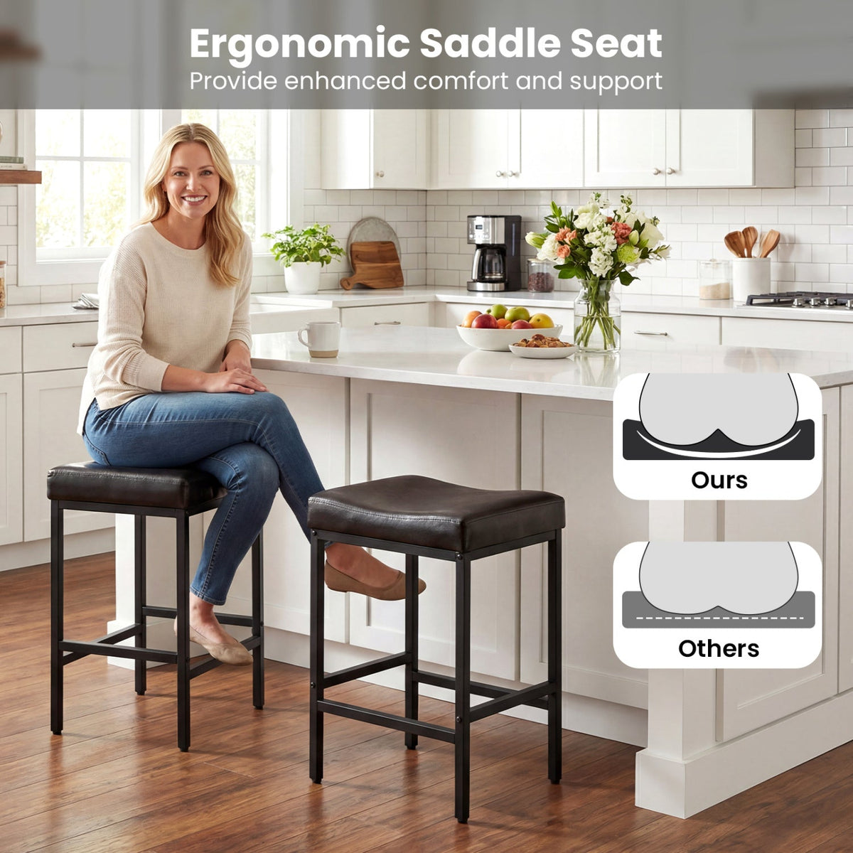 Set of 2 25 Inch Counter Height Bar Chairs for Kitchen Island