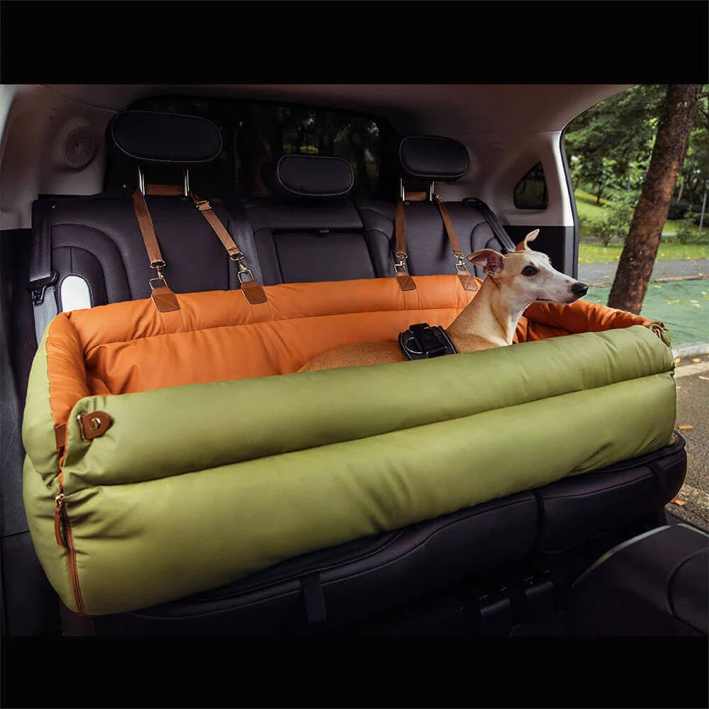 Luxury Faux Leather Pet Travel Bed with Safety Belt Cat Booster Seat Convertible Car Booster Bed for Small Medium Dog Cat Outing