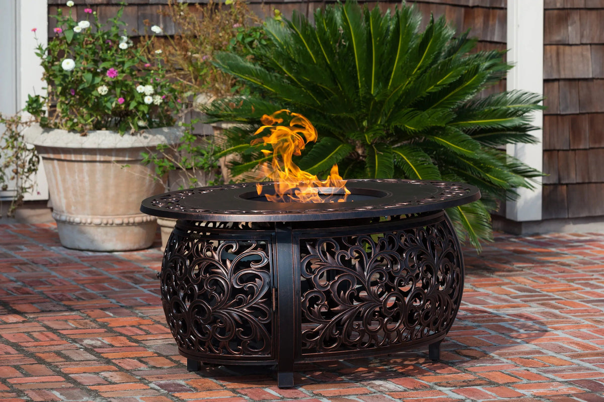 Toulon 48" Oval Filigree Aluminum Convertible Gas Fire Pit Table