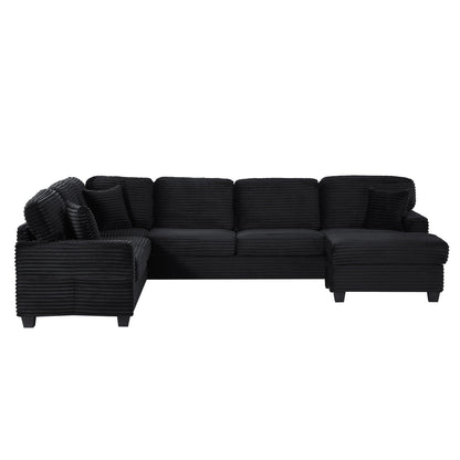 Upholstered U-Shaped Sectional Sofa with Movable Ottoman and Storage Pockets - Multiple Colors