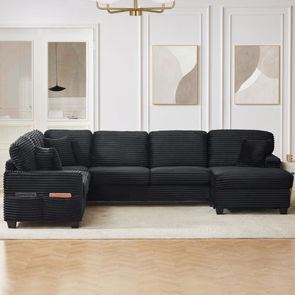 Upholstered U-Shaped Sectional Sofa with Movable Ottoman and Storage Pockets - Multiple Colors