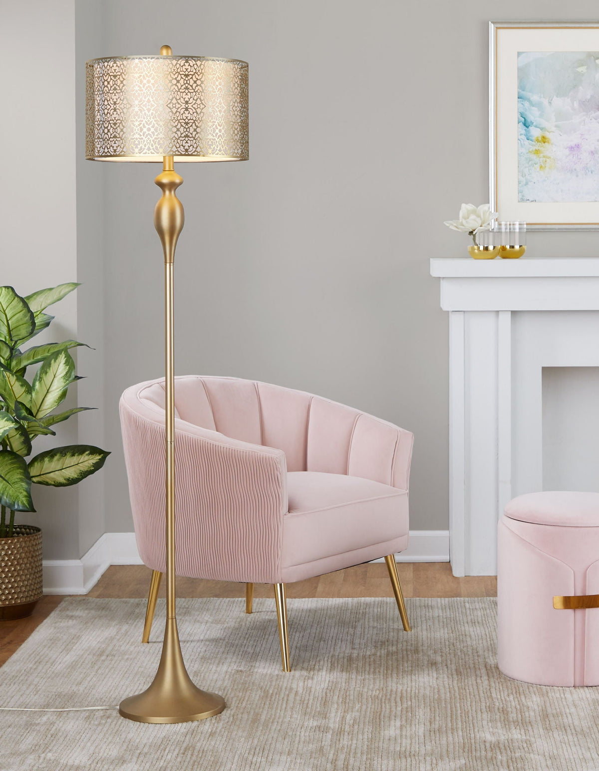 Ashland Contemporary Floor Lamp with Laser Cut Detail - Gold
