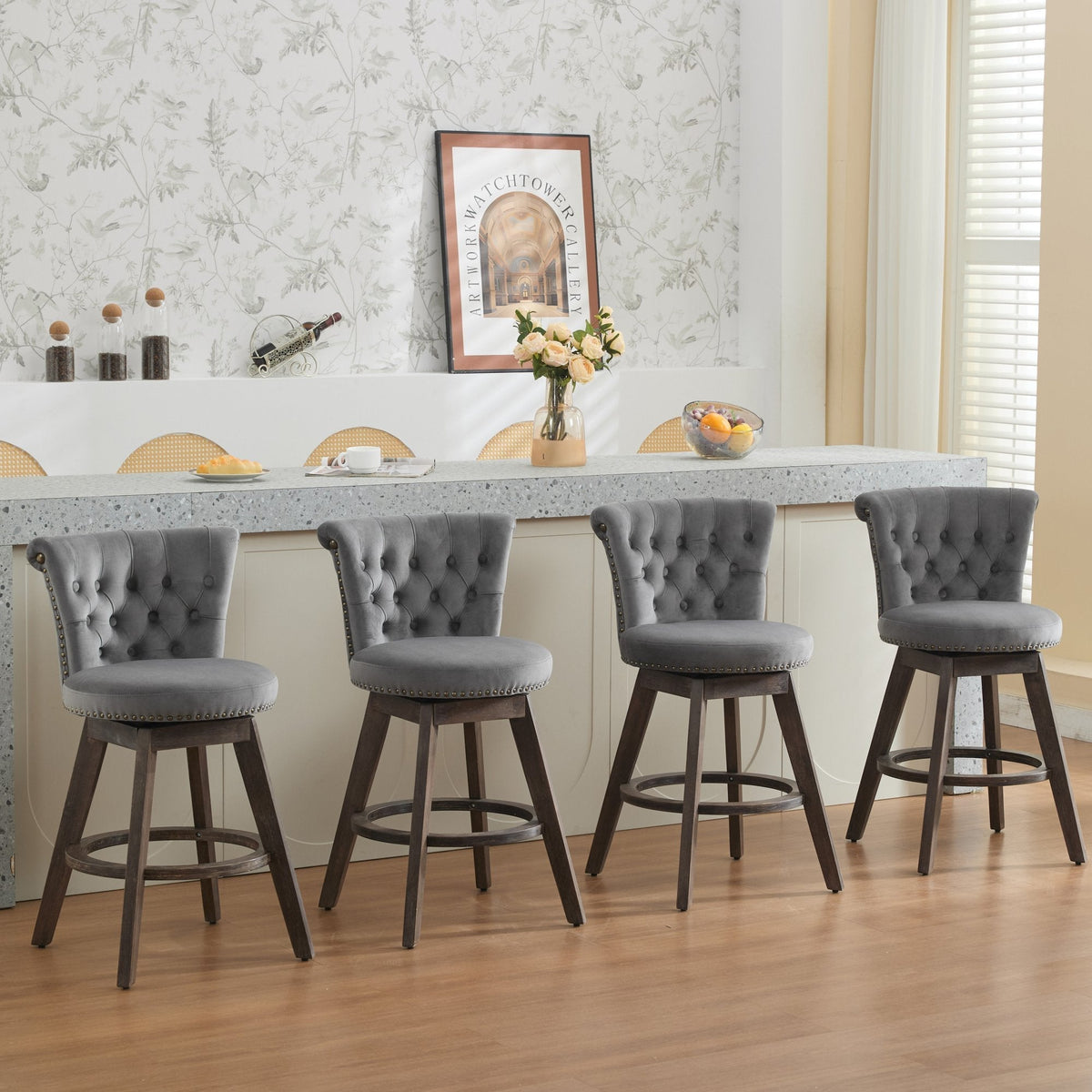 26" Counter Height Bar Stools with 360° Swivel - Gray