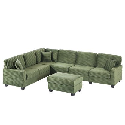 Upholstered U-Shaped Sectional Sofa with Movable Ottoman and Storage Pockets - Multiple Colors