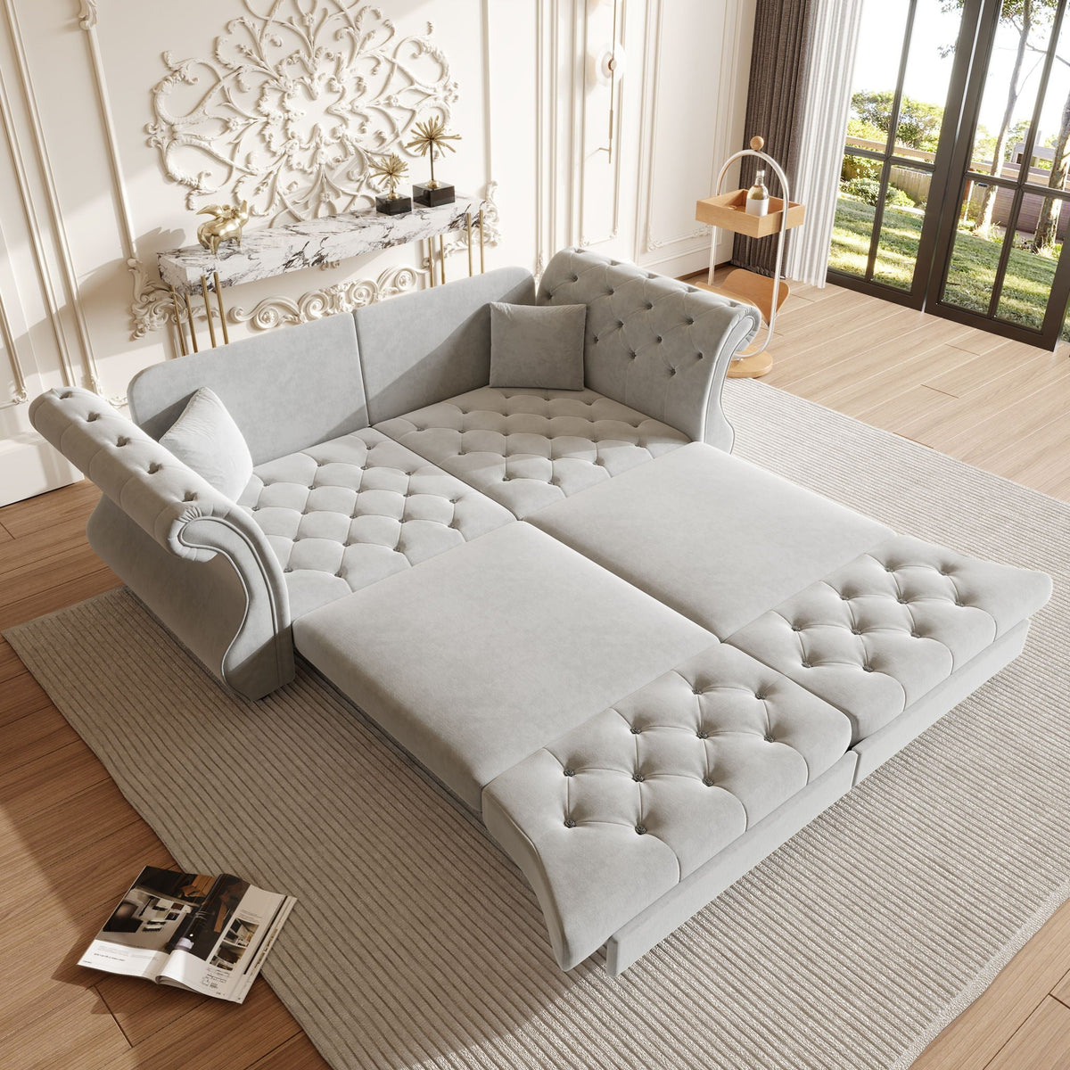 Oversized Chesterfield Pull Out Sofa Bed, Roll Arm Couch