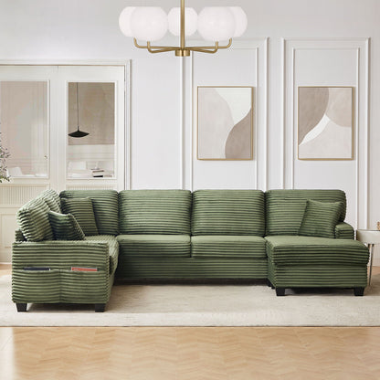 Upholstered U-Shaped Sectional Sofa with Movable Ottoman and Storage Pockets - Multiple Colors
