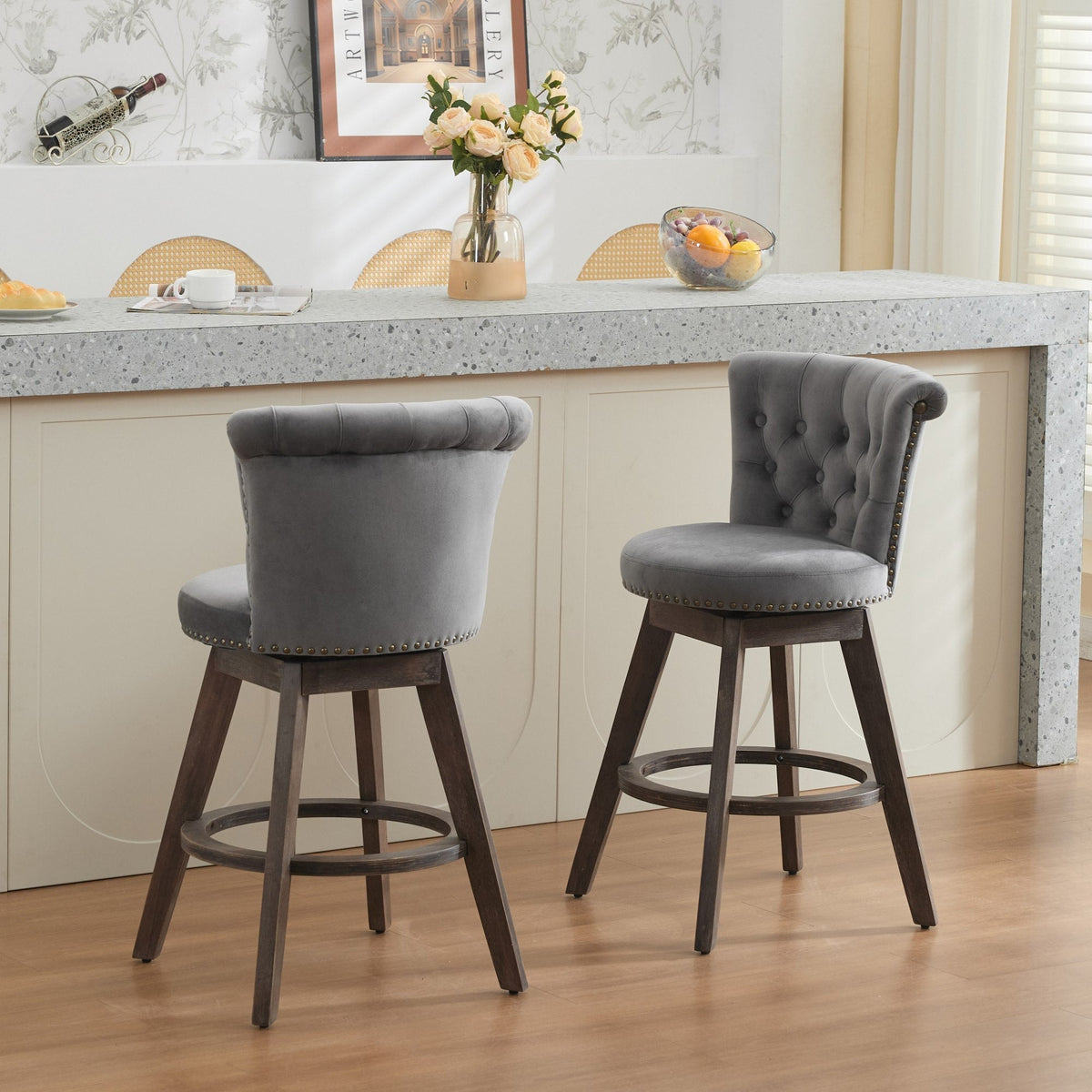 26" Counter Height Bar Stools with 360° Swivel - Gray