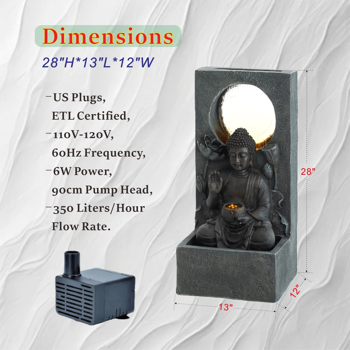 28" H Outdoor Buddha Waterfall Fountain with Serene Water Flow - Resin